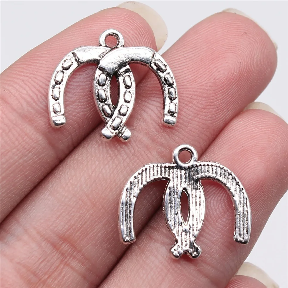 WYSIWYG 10pcs 20x17mm Antique Silver Color Double Horseshoe Charms Pendant For DIY Jewelry Making Jewelry Craft Findings