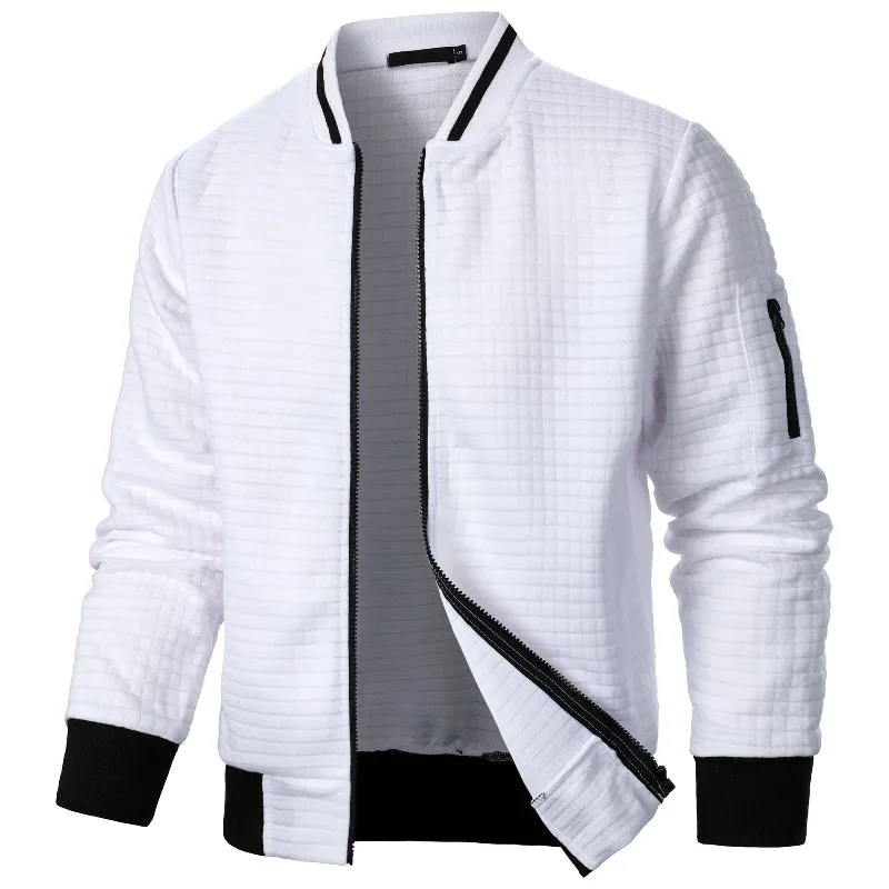 New Checkered Zipper Jacket Mens Spring Autumn Long Sleeve Stand Collar Top Commute Streetwear Solid Color Casual Baseball Coats