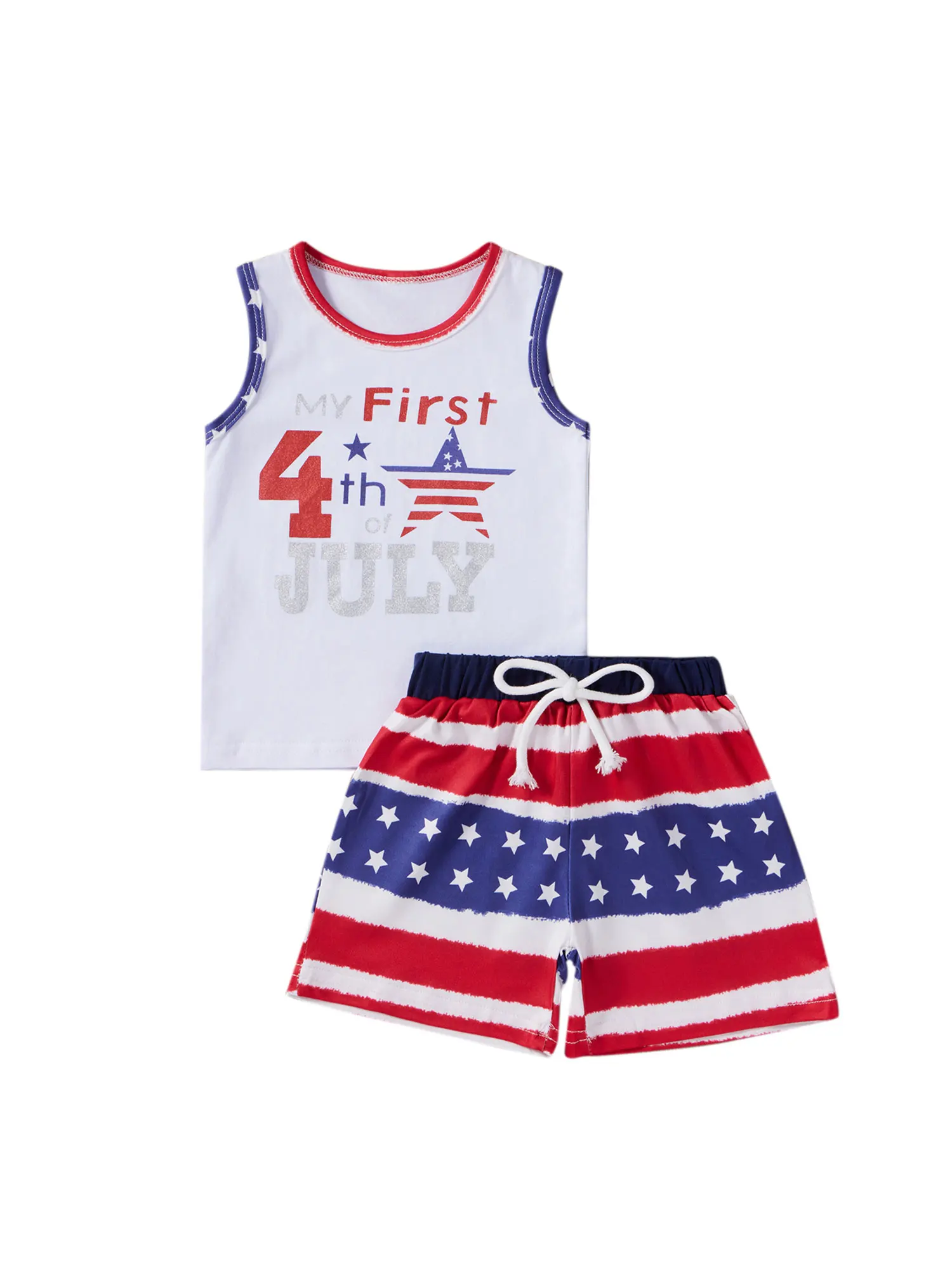 Infant Fourth of July Outfit Girls Patriotic American Flag Romper with Headband Independence Day Costume Set