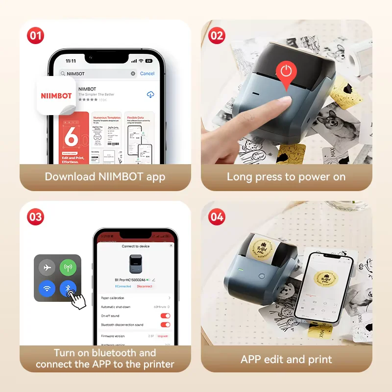 Niimbot B1/B1PRO Label Printer 200/300 DPI Red Black Color Printing 2 Inch Adhesive Photos Printing Bluetooth Support Phones PC