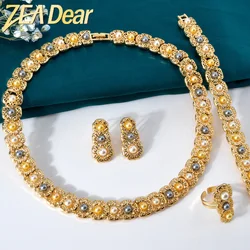 ZEADear Jewelry 4 Pcs/Set Dubai Bridal Wedding Gift Luxulry 18K Gold Plated Necklace Bracelets Earring Rings 2024 Trendy New