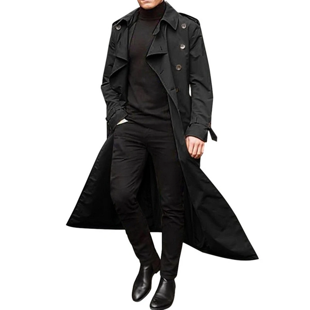 Men Winter Warm Vintage Long Trench Coat Loose Parka Jacket Overcoat Outwear