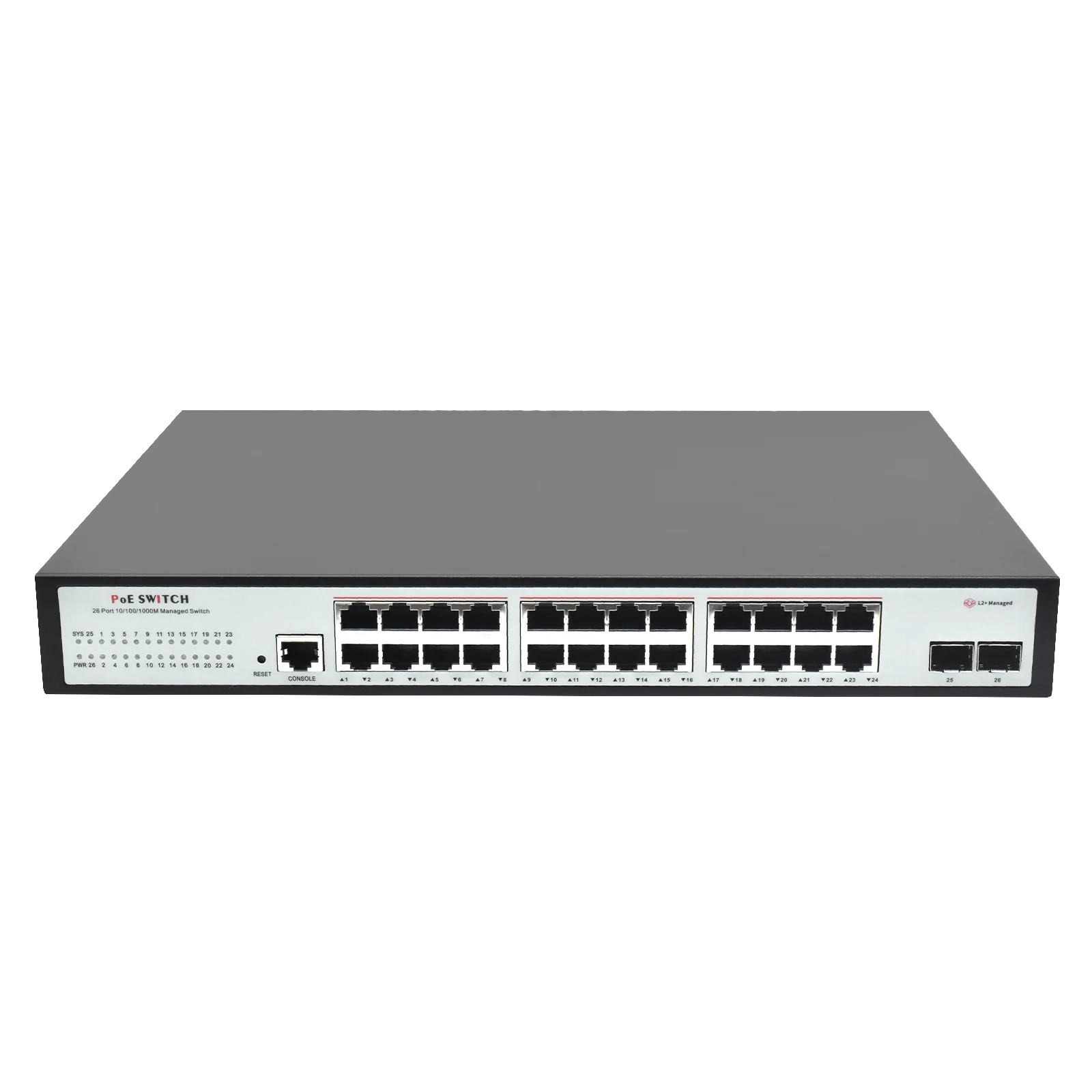 Gigabit 24 Ports Managed PoE Switch 2 SFP Uplinks L2 VLAN ACL QoS 280W Built-in Power 54Gbps Surveillance