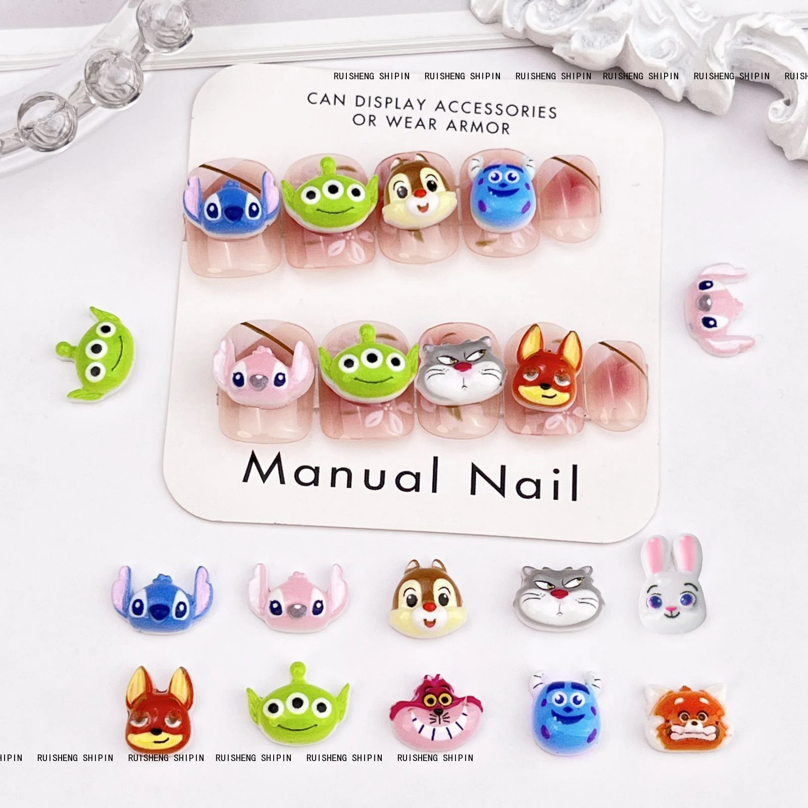 50Pcs Mini Cartoon Animal Cute Nail Charms 3D Resin Big Eared Monster Fox Rabbit DIY Scrapbook Nail Phone Case Crafts Deco Parts