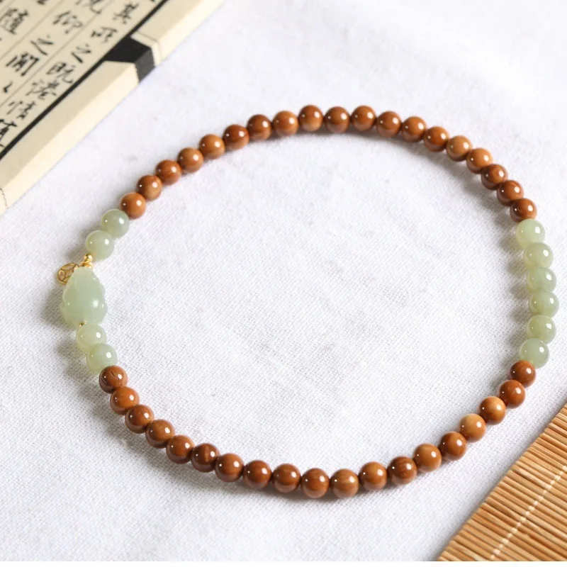 Hetian Jade Pixiu Kuk Double Loop Bracelet Kuk Prayer Beads Handheld Wrist Mala for Luck Blessings Gifts