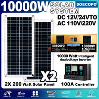 SOECOPO 10000W Complete Solar Kit 2x200W Panels 100A Controller DC 12V/24V To AC 110V/220V Inverter Ideal for Home Camping Car