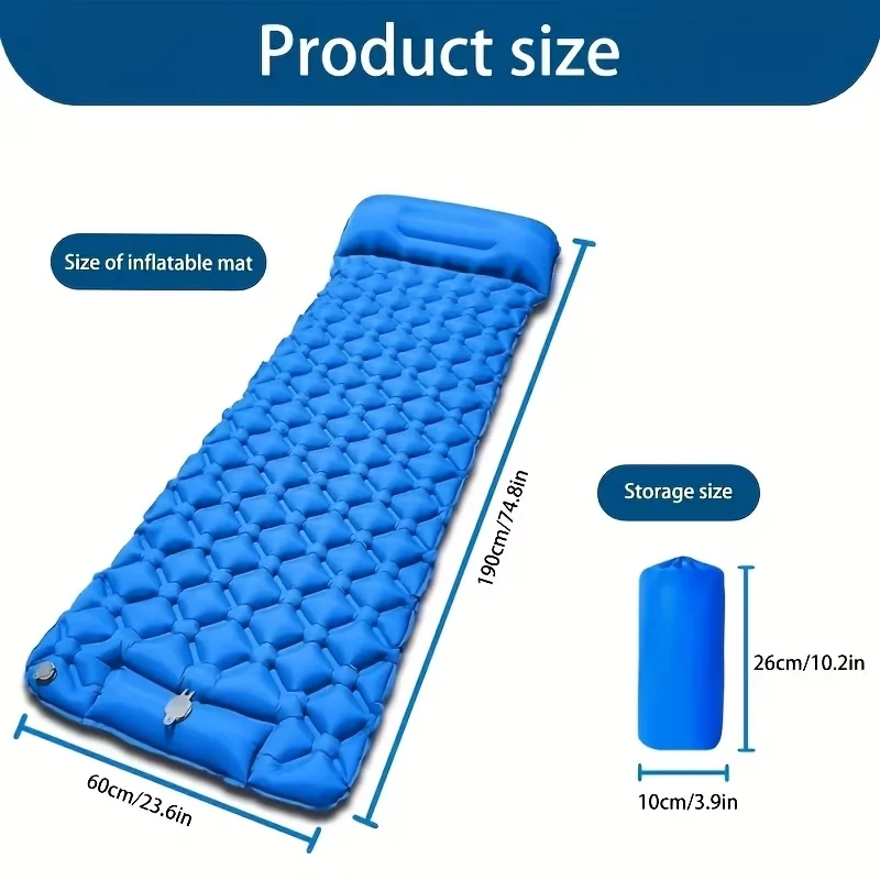 Ultraleichte Camping-Schlafmatte mit eingebauter Fußpumpe und Kissen, tragbare aufblasbare Luftmatratze, wasserdichte Schlafmatte zum Wandern – Detail 1