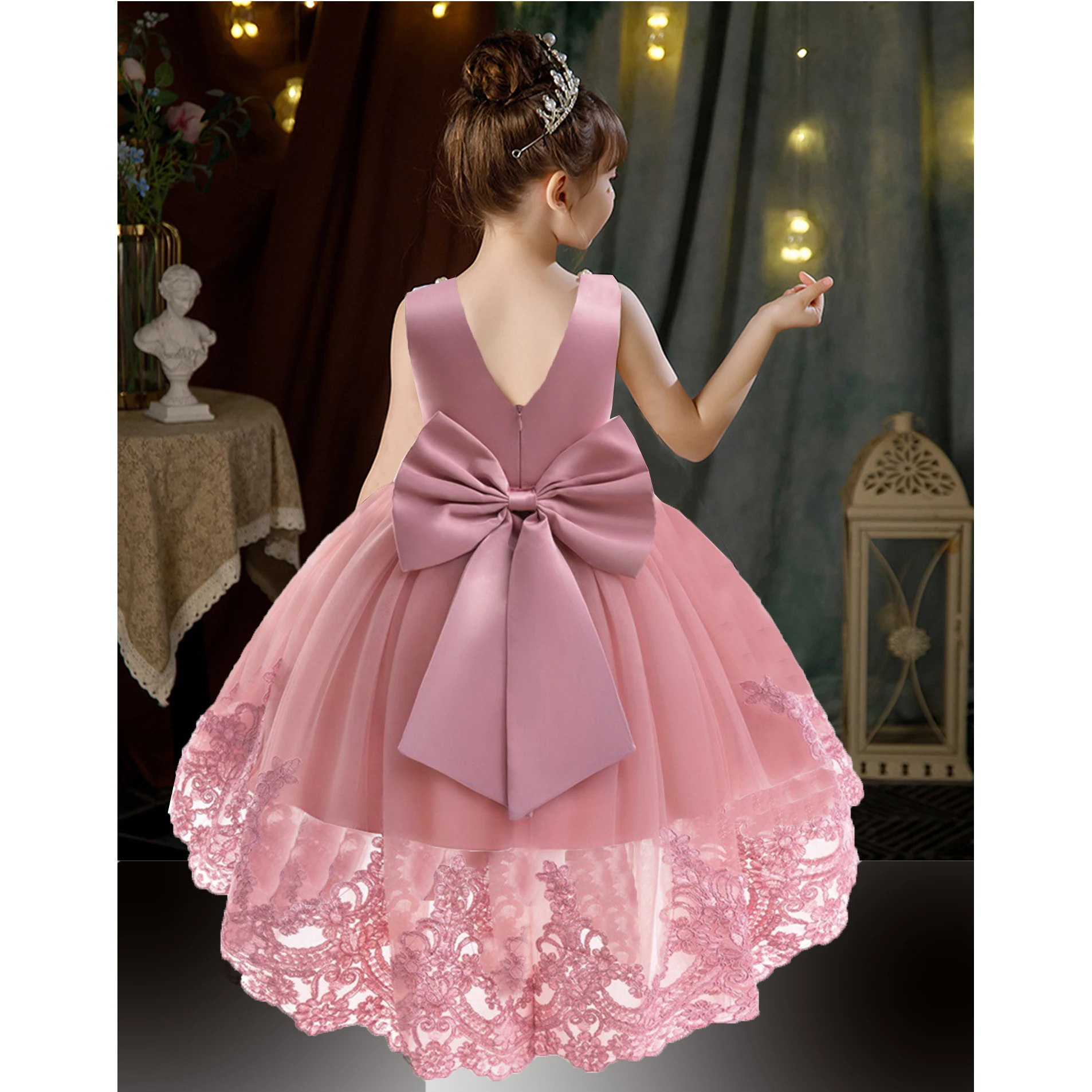 

Fiona 3-8 Years V Backless Little Girls Lace Appliqued Birthday Party Graduation Ceremony Formal Easter Dress