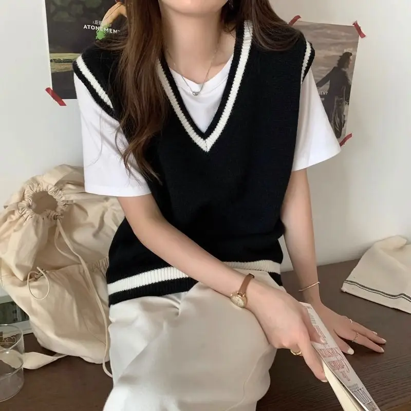 Preppy stijl trui vesten voor vrouwen herfst chic gesplitst gebreide kleding studenten Japanse kawaii losse harajuku mode zacht