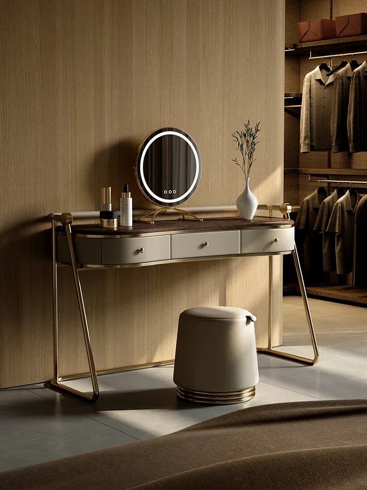 

Solid Wood Dressing Table Trending Creative Bedroom Walnut New Modern Simple and Light Luxury Makeup Table