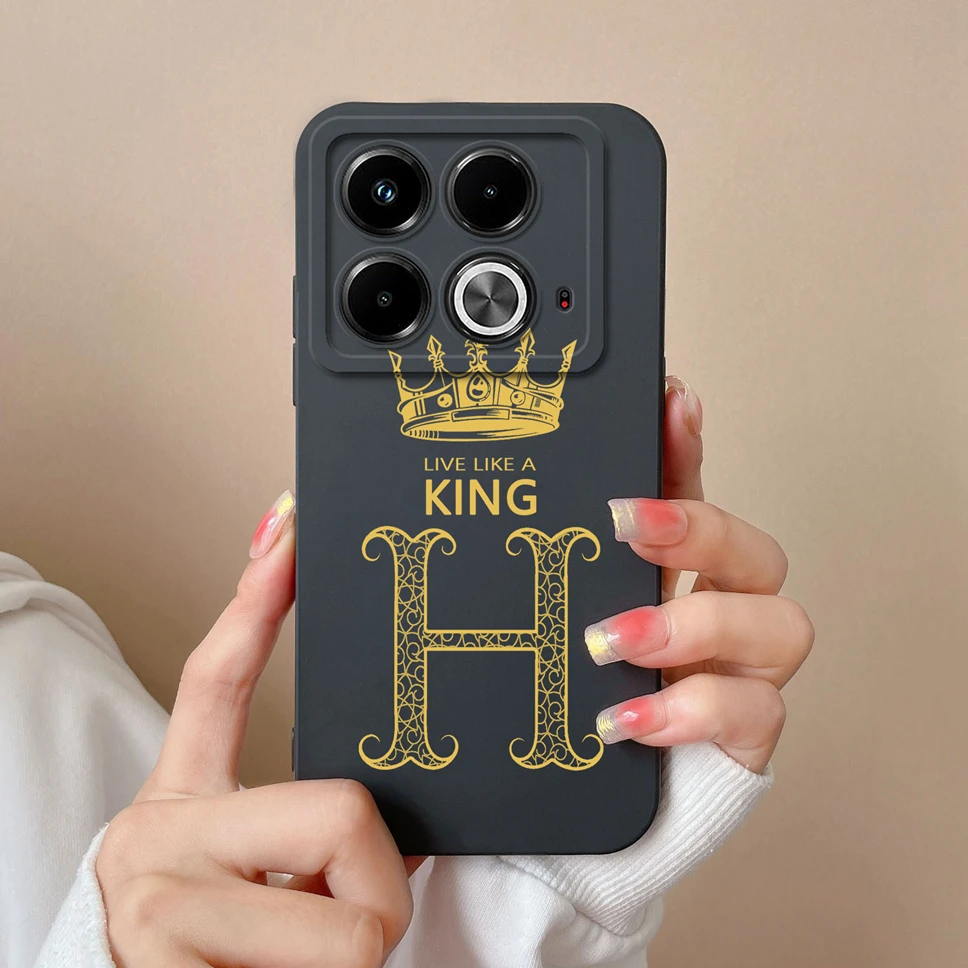 Case For Infinix Note 40 Pro Plus 4G 5G Fashion Crown Letters Liquid Silicone Phone Cover For InfinixNote40 Pro Plus 4G 5G Funda