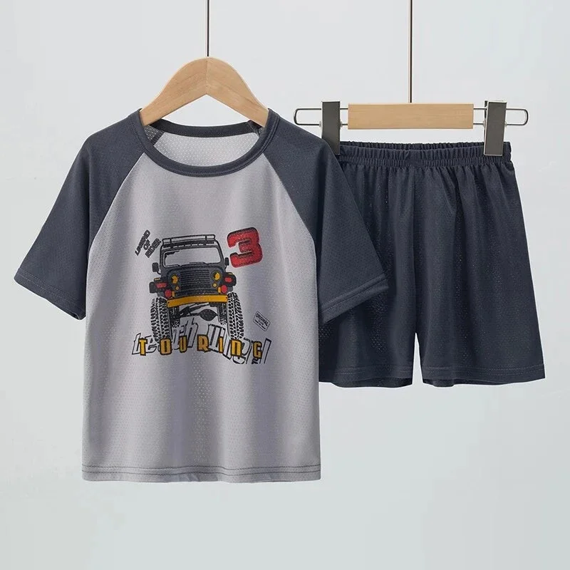 New 2024 Kids Boys Girls Pajamas Cartoon Short Sleeve T-Shirt Tops with Shorts Baby Spring Summer Sleeping Clothing Sets 2-15Yrs