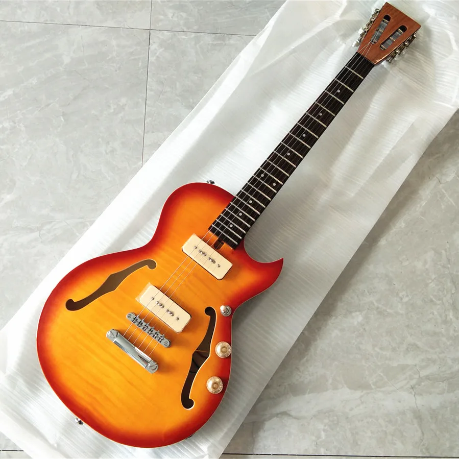 Left and Right Handed Semi Hollow Electric Guitar,Orange Flame Maple Top, Mahogany Body, Rosewood Fingerboard, BJ-117 450