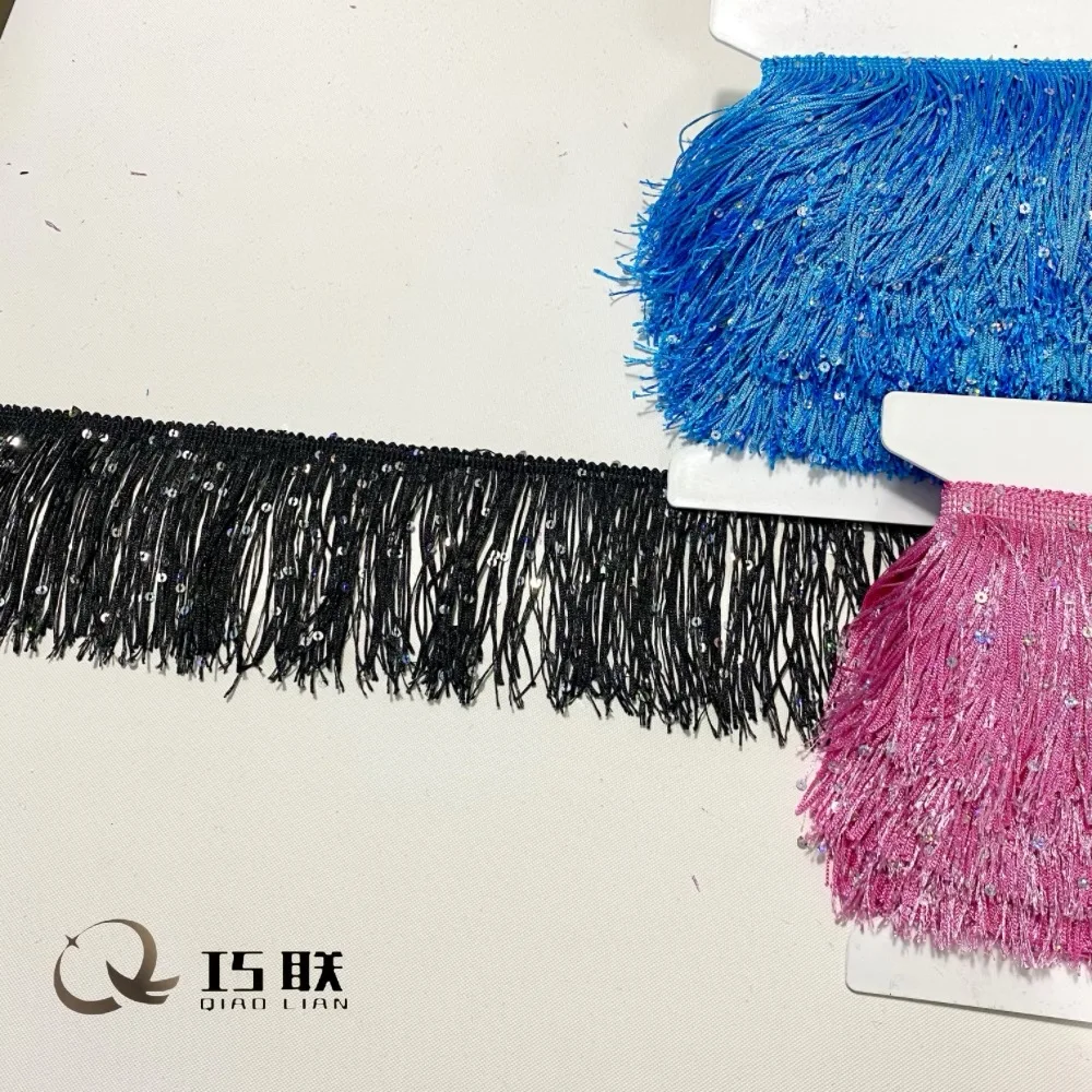 10yard 10cm sparkly sequin fringe tassel trim Latin dance costume ribbonDIY sew-on lace accessories for dress clothing decoratin