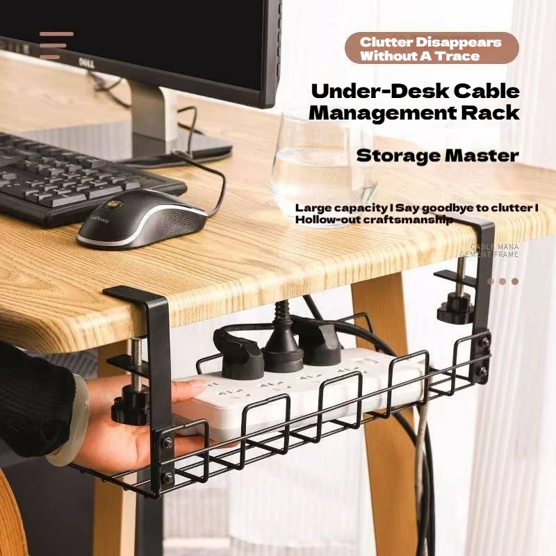 

Cable Management Under Desk Table Storage Rack Metal Shelves Tray Home Wire Organizer No Punching Kitchen Storage Accessories