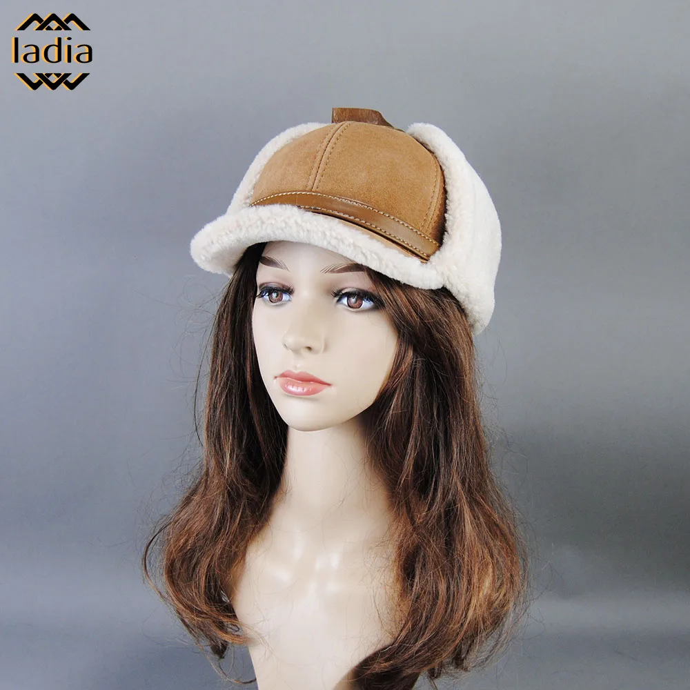 Chapeau de bombardier en laine d'agneau pour hommes, bonnet de neige russe Ushanka, oreillettes chaudes, vraie fourrure, qualité, luxe, hiver, automne, 2023