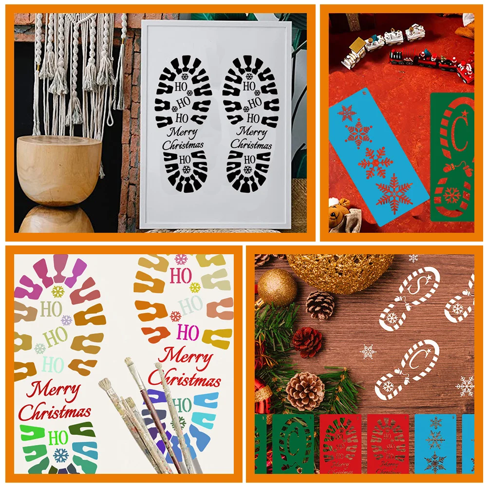 

6pcs Christmas Shoe Print Stencil Hollow Templates For Diy Craft Painting Footprint Stencils Art Decorative Crafts Xmas Drawing