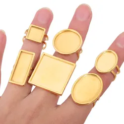 4 pçs configurações de anel de aço inoxidável ajustável redondo quadrado oval configurações base em branco anel jóias fazendo suprimentos atacado
