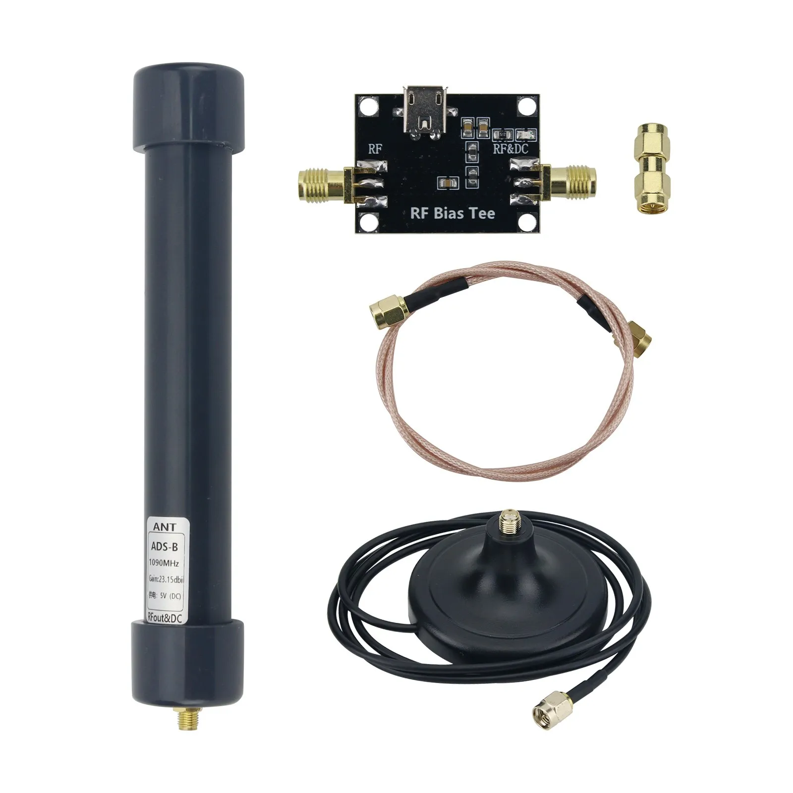 

ADS-B 1090MHz Deep Grey Active Antenna DC5V Bias Tee 23.15dBi High Gain RF Receiving Antenna with Pedestal