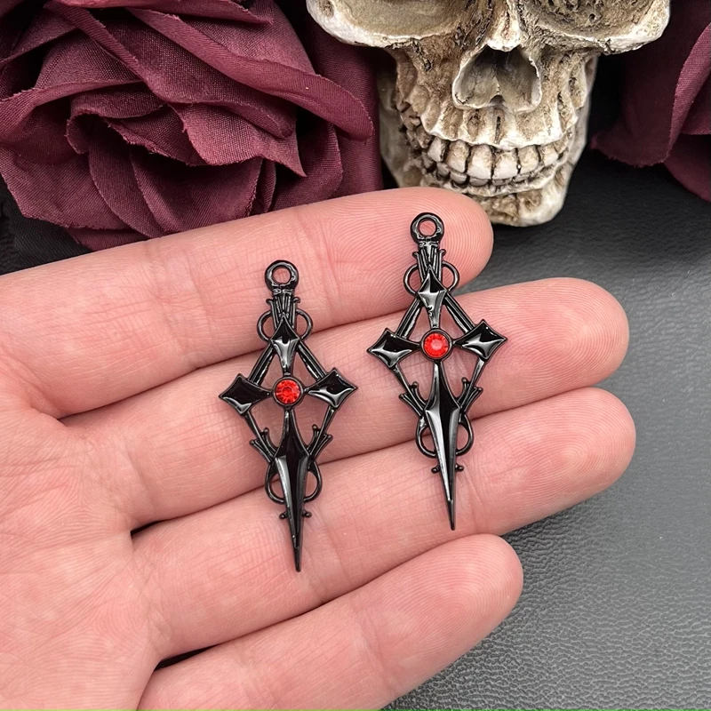 8pcs 48*22mm Alloy Enamel Gothic Satan Cross Witch Charms Pendant Designer Charms Fit Jewelry Making DIY Jewelry Findings