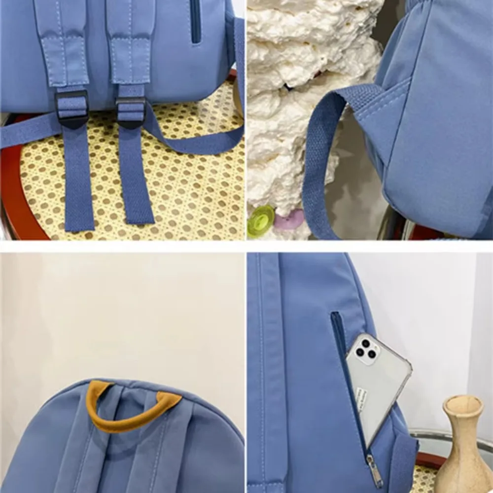 Practical Solid Color School Bag Fashion Nylon Large Capacity Bag Lightweight Simple Student Backpack School Use