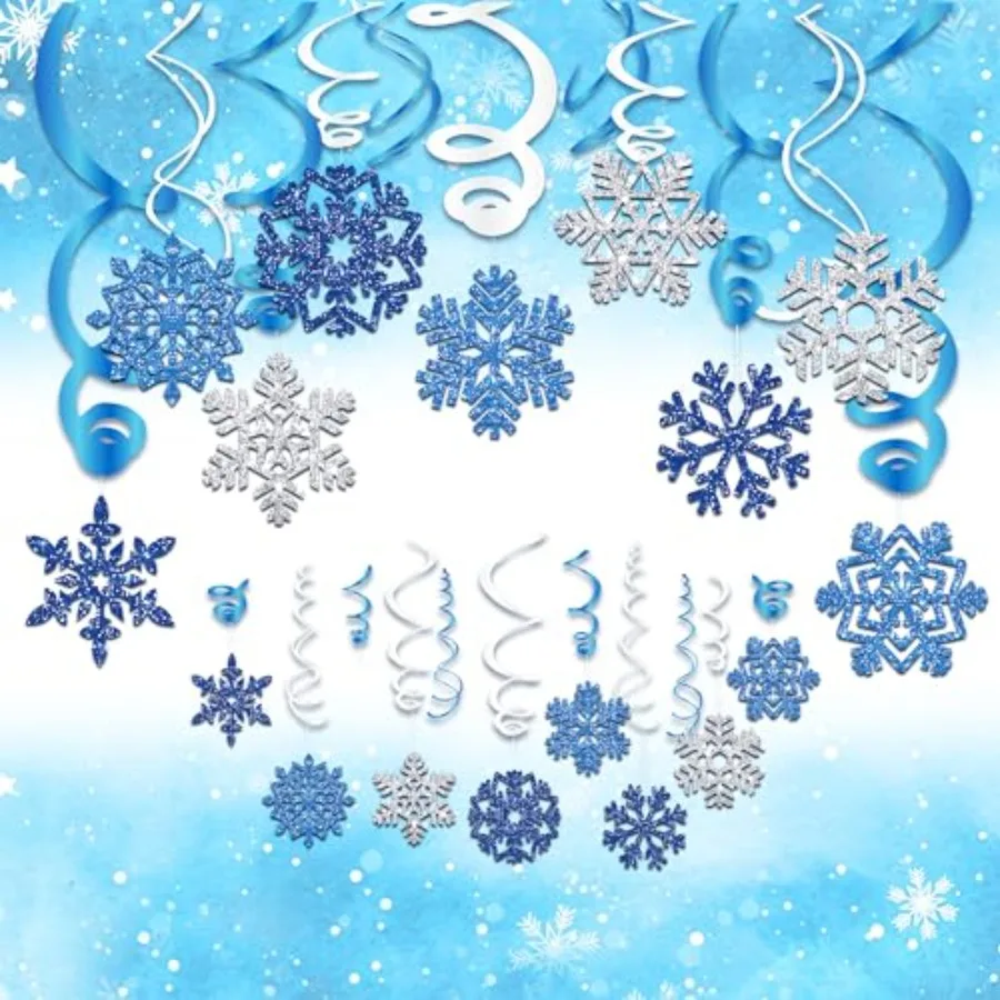 Winter Wonderland Party Decorations, Winter Decorations, Snowflake Hanging Swirl Decorations, Snowman Party Streamers for Birth