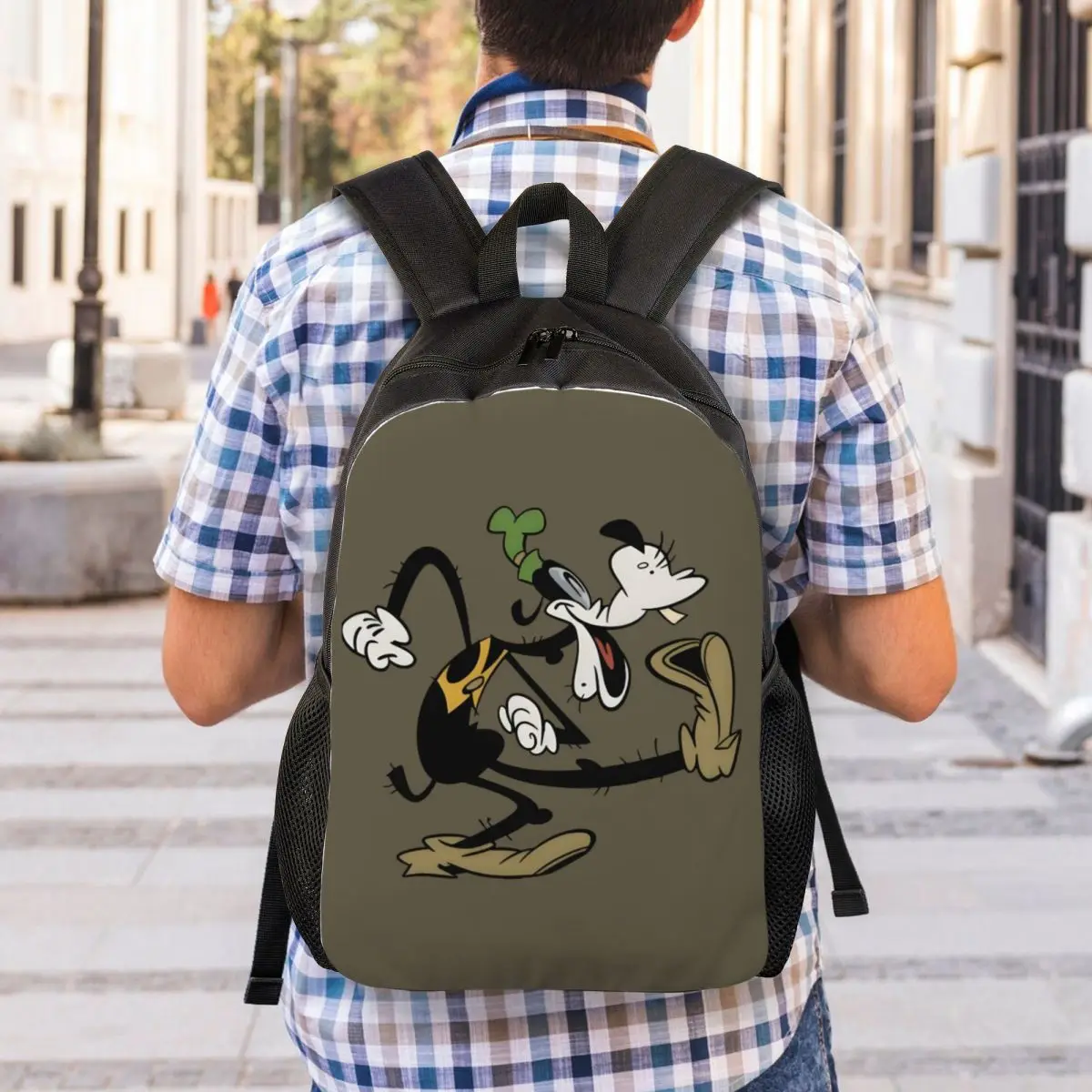 Ransel Goofy Kustom untuk Wanita Pria Tas Buku Cetak Kartun Sekolah Perguruan Tinggi Tahan Air
