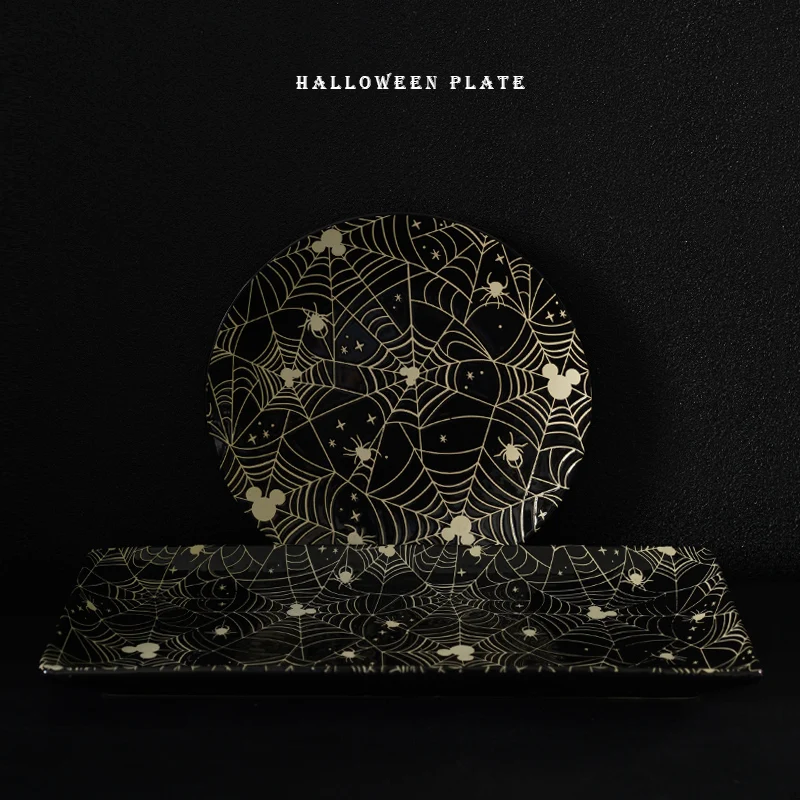 

Halloween Black Spider Web Pattern Ceramic Tableware Fruit Salad Steak Plate Creative Collectible Plate