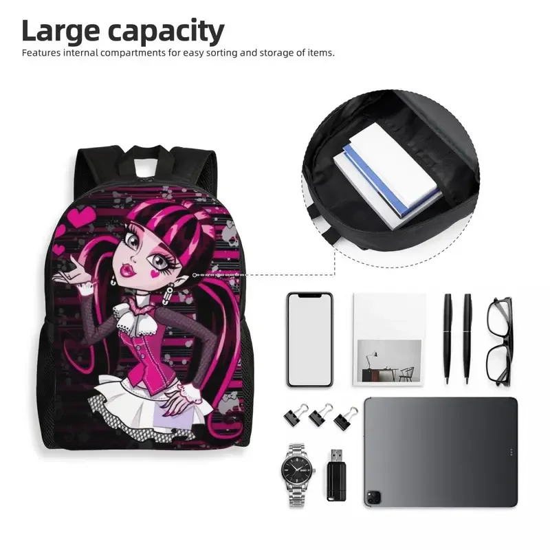 Monsters High Anime mochila de viaje para hombres y mujeres, bolsa de libros para computadora escolar, bolsas de día para estudiantes universitarios