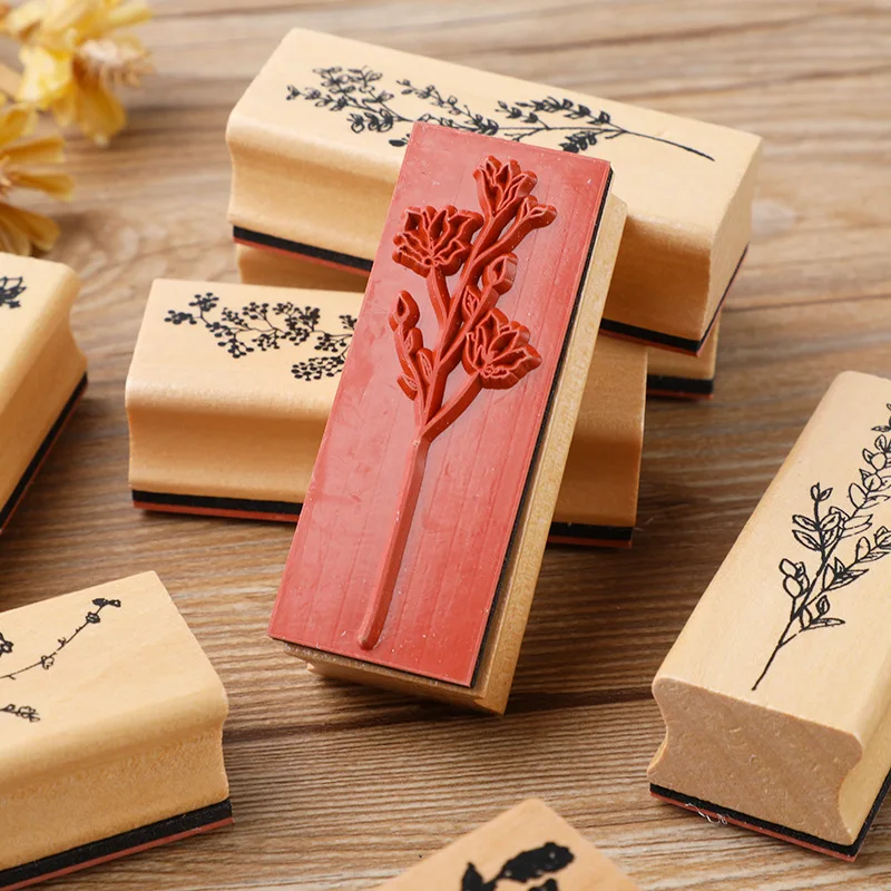 1Pc Exquisite Flower Grass Plants Wooden Stamp Creative Nature Theme Scrapbook Journal Pattern Seal Diary Album DIY Decoration