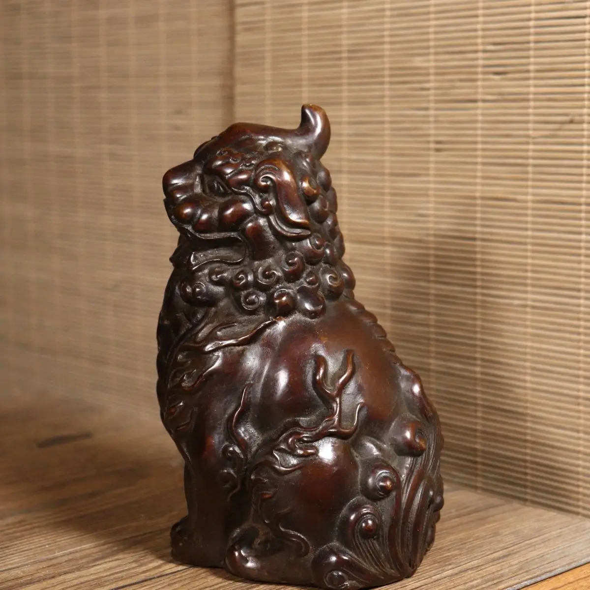 collection Lucky Pixiu ebony ornament Solid wood male and female pair of one-horned double-horned pico crafts opened