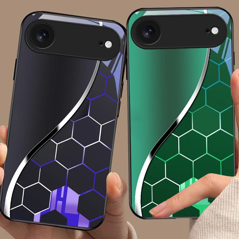 Purple honeycomb pattern For iPhone 11 Pro 12 13 mini 14 15 Pro Max 16 E 17 Air XS Max XR 8 7 Plus SE 5 6 Black Glass Phone Case view 4