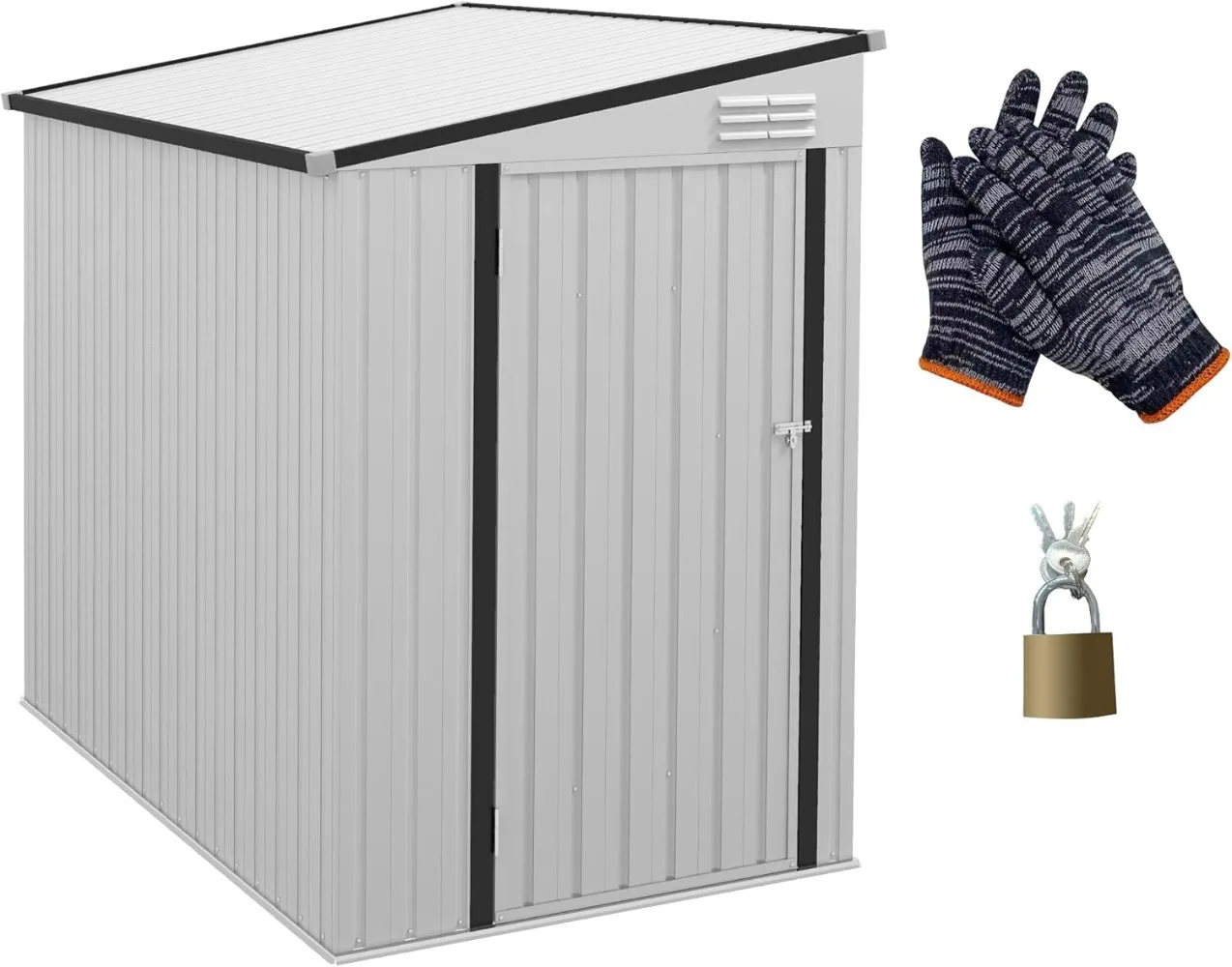 

4' x 6' Metal Outdoor Storage Shed, Lean to Storage Shed, Garden Tool Storage House with Lockable Door and 2 Air Vents