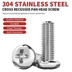 304 Stainless Steel Cross Recessed Pan Head Machine Screws GB818 M2 M2.5 M3 M4 M5 M6 M8 M10