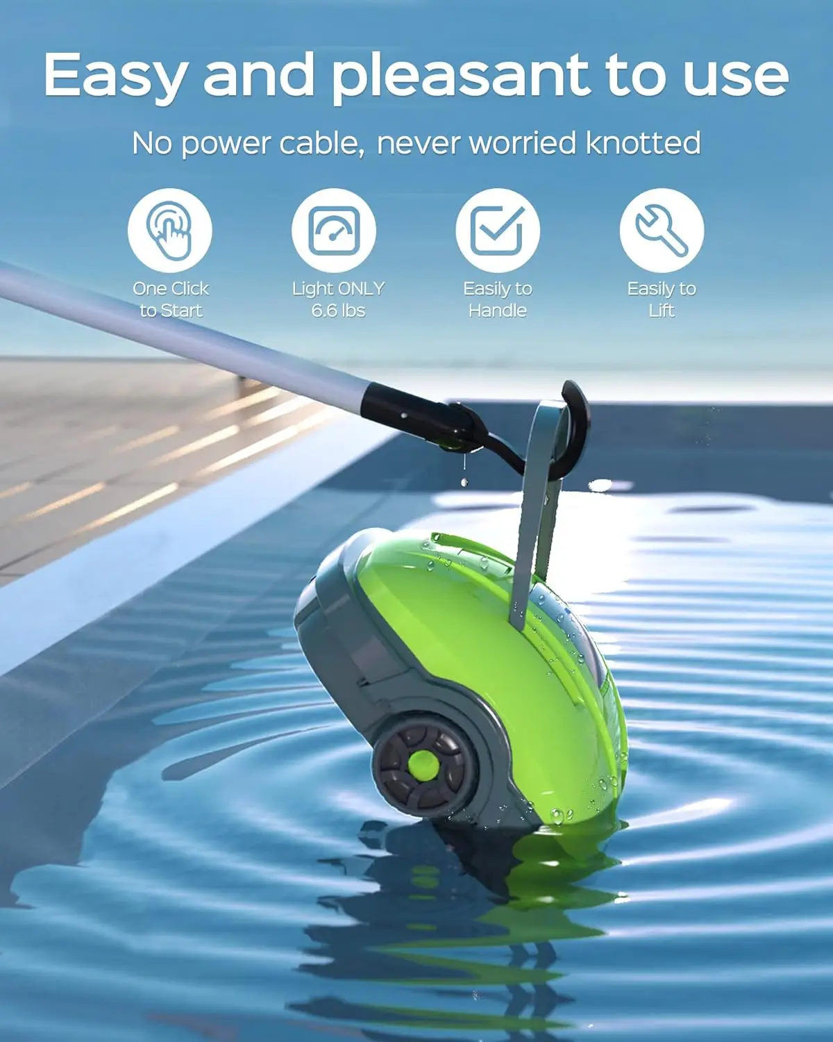 Cordless Robotic Pool Cleaner, Automatic Vacuum, Powerful Suction Pool Vacuum for Above/In Ground Flat  Up to 538