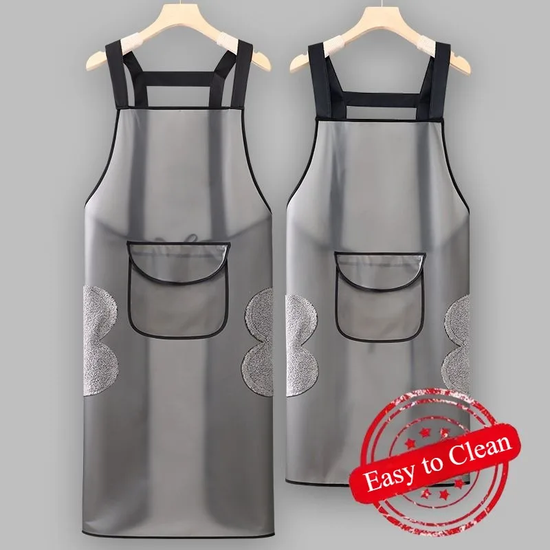 

Waterproof Oil-proof Kitchen Apron Home Work Cleaning with Pocket Sleeveless Men Overall Restaurant Transparent Aprons Wipe Hand