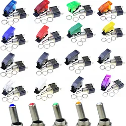 1Set 12V 20A Auto Car Boat Truck Illuminated Led Toggle Switch With Safety Aircraft Flip Up Cover  Red Blue Green Yellow White