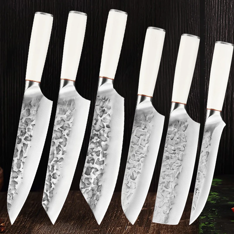 Forging Boning Knife Full Tang Chef Santoku Knives Set Chopping Cutting Meat Cleaver 1-6pcs Kitchen Utility Knives Set