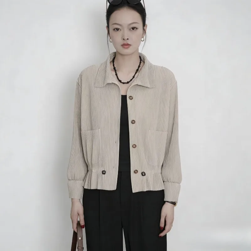 

Miyake Pleated Jacket 2025 Fall New Miyake Pleats Thick Toothpick Lapel Cardigan Casual Versatile Temperament Women's Jacket