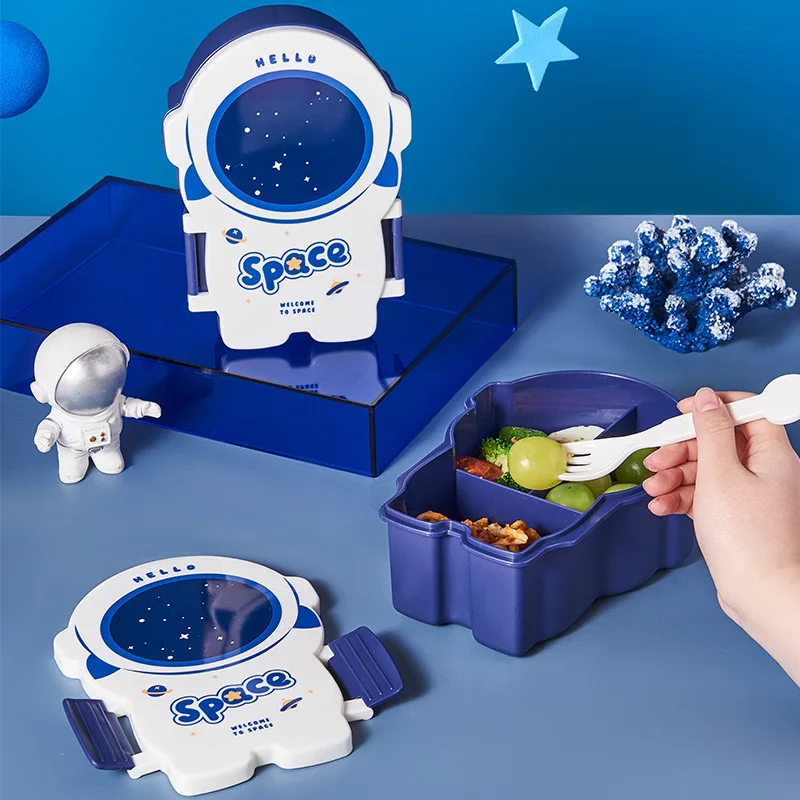 Little boy Astronaut fresh-keeping lunch box New Creative split grid Cartoon astronaut Student child office worker lunchbox