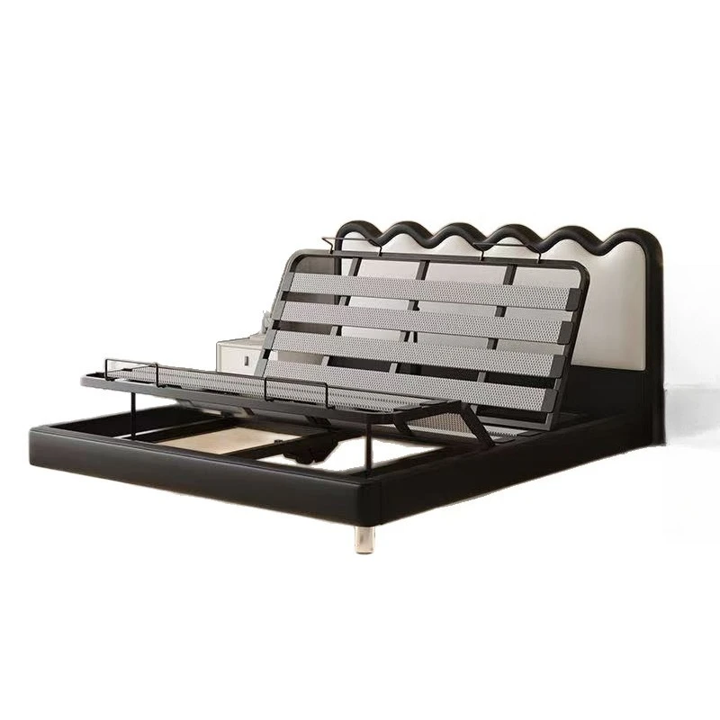 French ripple wave suspension bed, modern simplicity, electric leather bed, master bedroom smart home