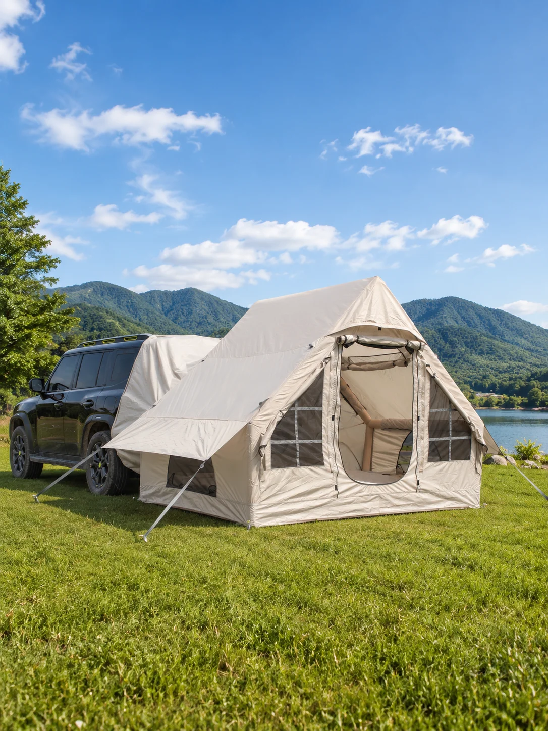 Inflatable SUV Tailgate Camping Tent, Waterproof Windproof Connect Car Rear Cabin Tent with Mesh Window for Family Road Trip Gla