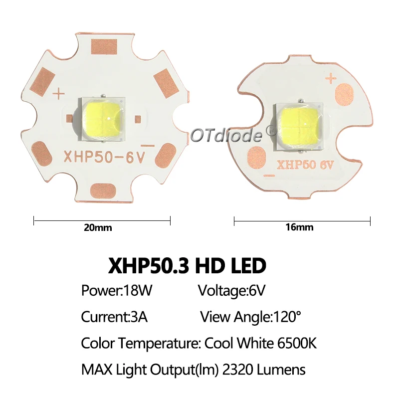 XHP50.3 HD 6V 18W 20W LED Chip Bead Cold White 6500K 2320Lumens SMD 5050 Bulb 22mm 12V Driver for Flashlight Spot Light Par