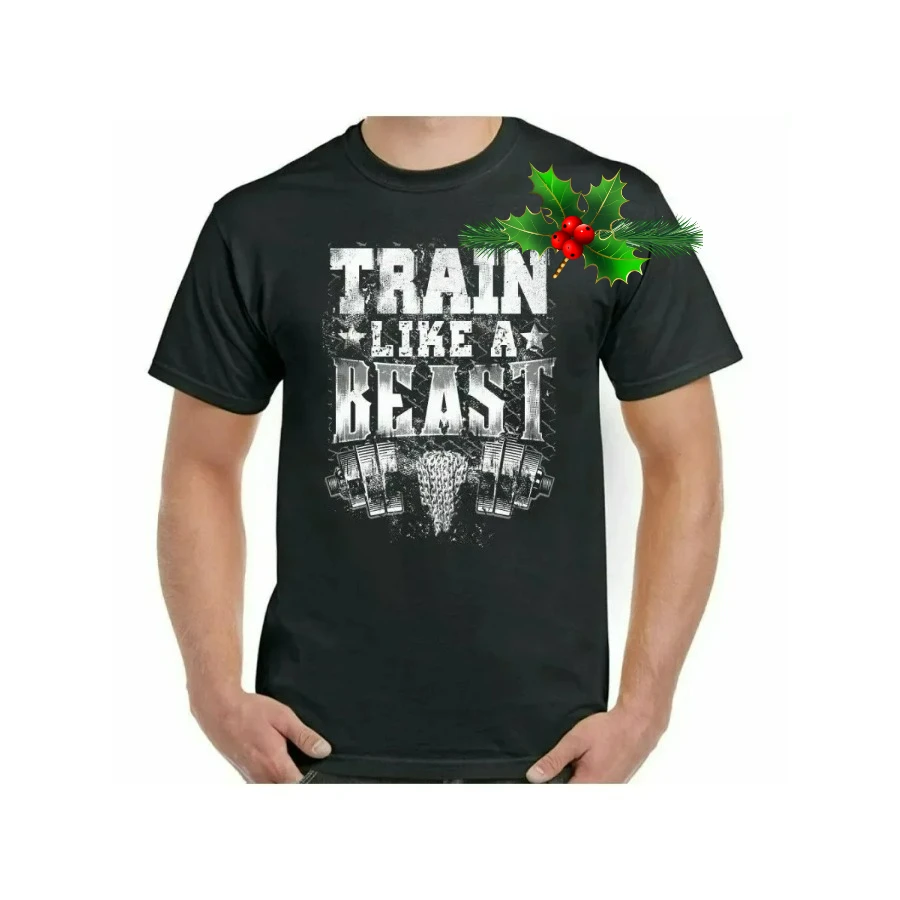 Train Like A Beast Man Funny Gym Fitness Training T-Shirt 100% Cotton O-Neck Summer Short Sleeve Casual Mens T-shirt Size S-3XL