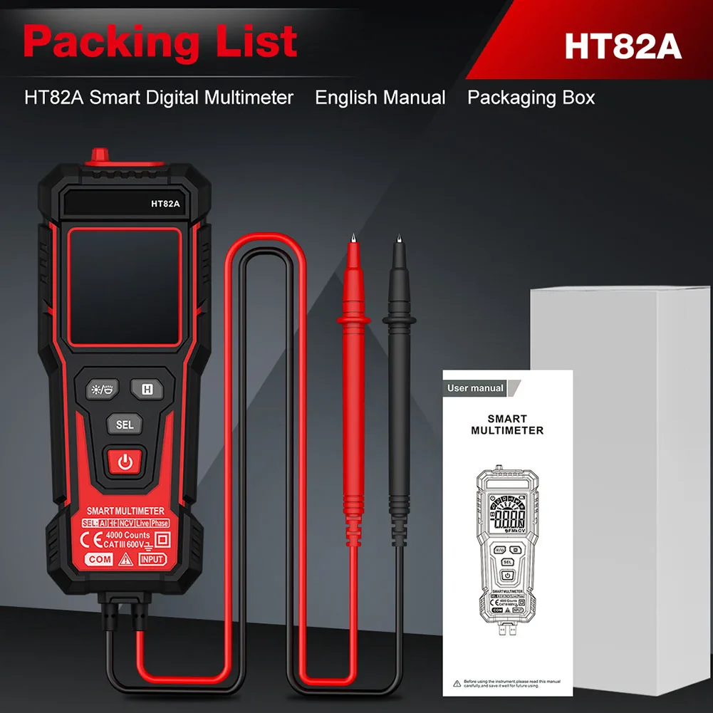 HT82A 4000 Count Multimeter Featuring NCV Sensor Phase Identification Diode Test Continuity Beep True RMS Reading