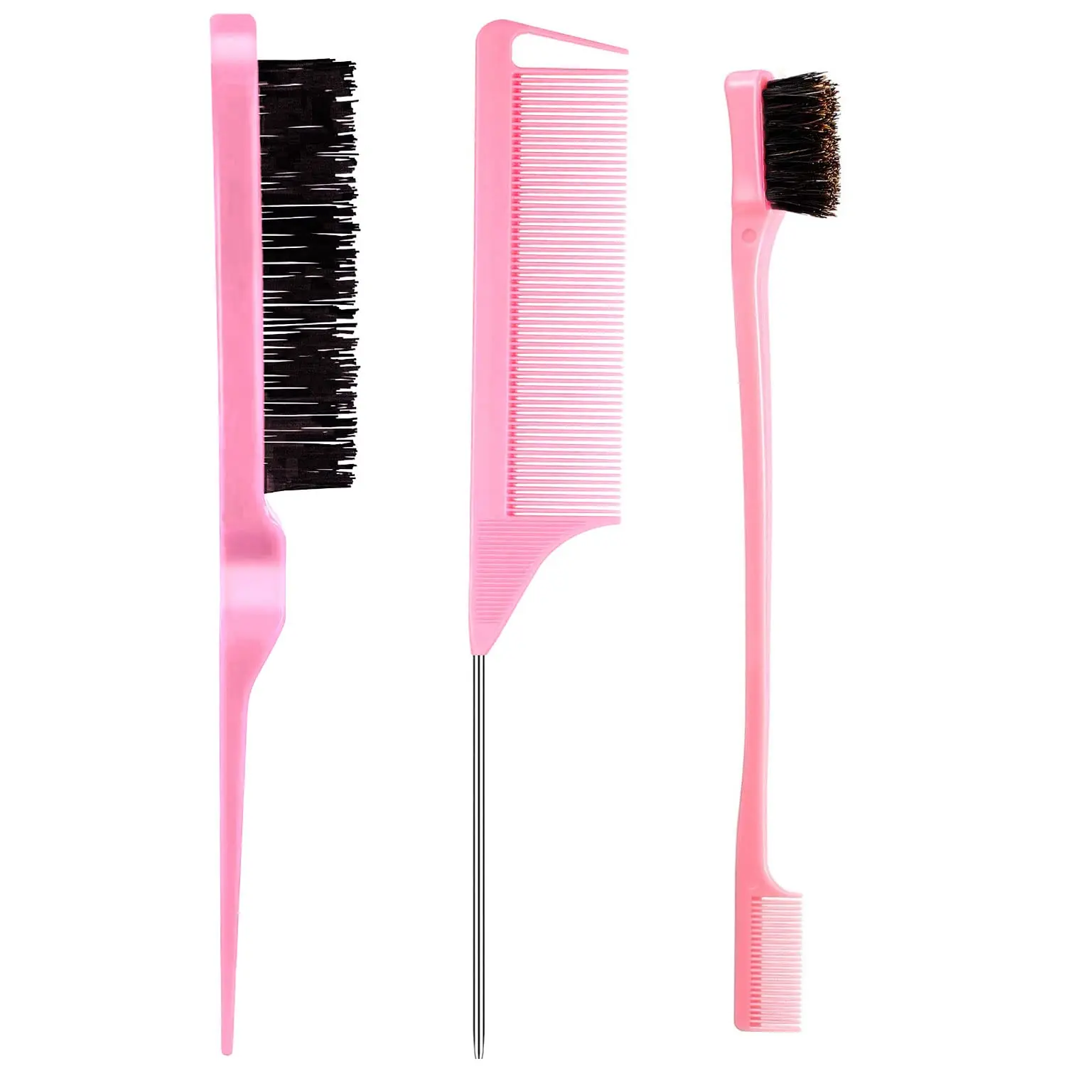 3 Pcs Styling Brush Set: Hair Brush with 3 Rows, Dual Edge Brush, and Sturdy Parting Comb for Brushing and Slicking Hair