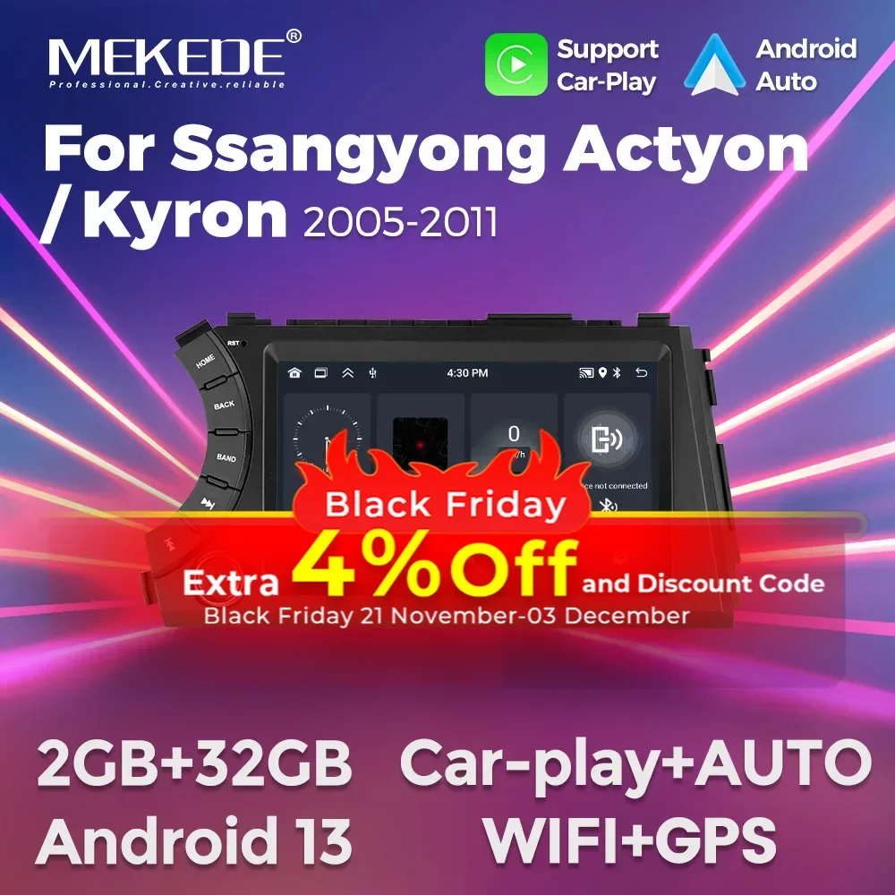 MEKEDE Android13 Carplay Car Radio For Ssangyong Kyron Actyon 2005 2006 2007 2008 2009 2010-2013 2Din Multimedia Player GPS WiFi