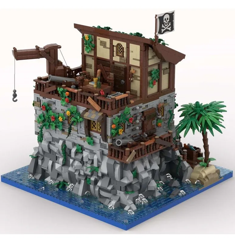 Bloques de construcción Moc de fortaleza pirata, isla de calavera pirata con casa de Barbanada, bloques tecnológicos, juguetes de montaje DIY, regalos