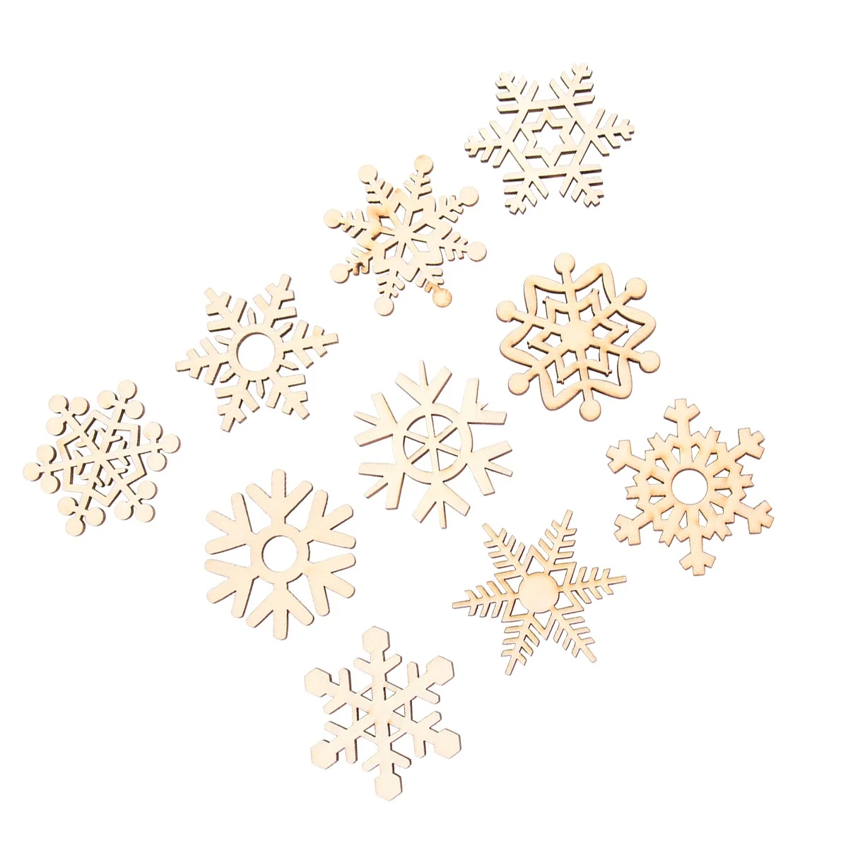 

10 Pcs Wooden Snowflake Ornaments 51mm Diameter Natural Wood Color Christmas Hanging Decorations Craft Projects Pendants