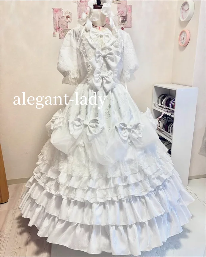 

Fantasy Victorian Prom Dress White Bow Appliqué Satin Pleated Wedding Long Customised Medieval Masquerade فساتين سهرة
